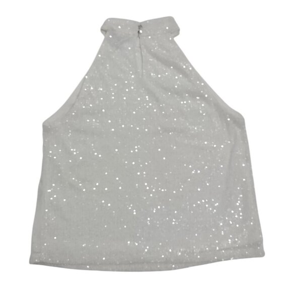 Sparkly White Sequin Halter Top With Button Closure & Open Back Design. L/G NWT. - Picture 6 of 9